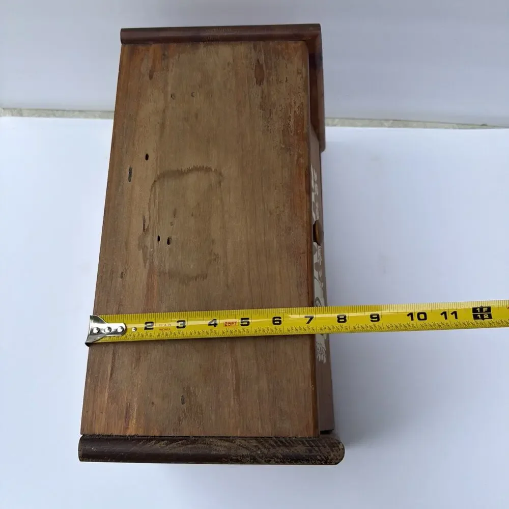 Wooden Bread Box MCM Oak Finish Decorative Bread Letters & Flowers Vintage Gift